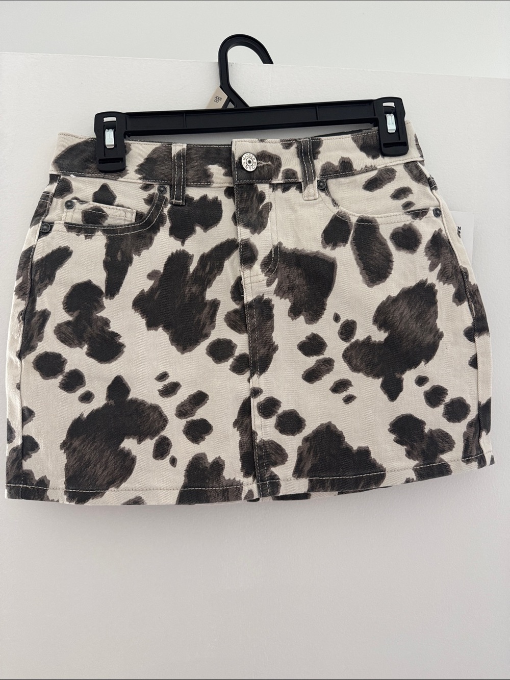 Cowhide Print Mini Skirt in Black and Cream - Madden NYC - NWT